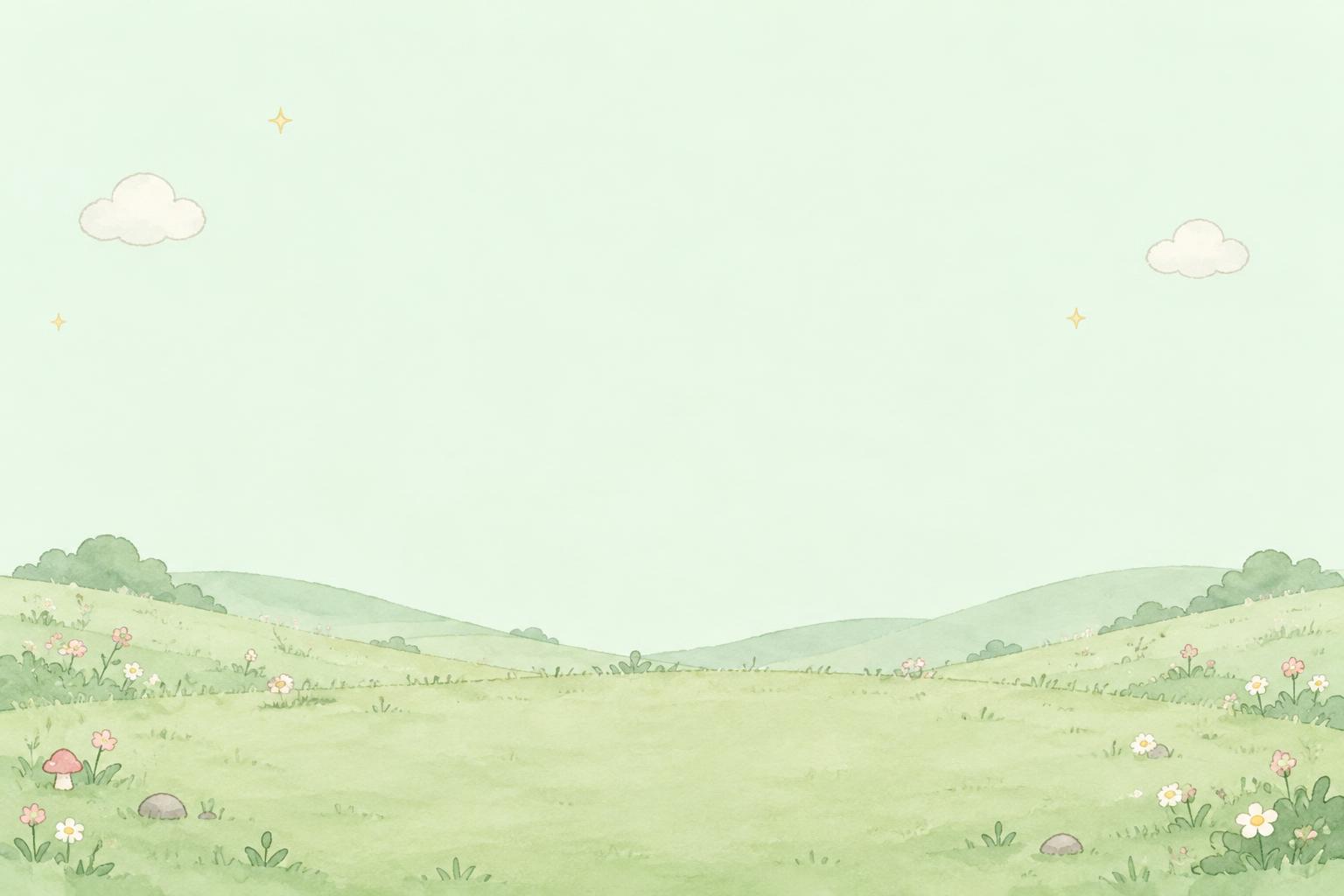 A soft mint meadow with tiny flowers